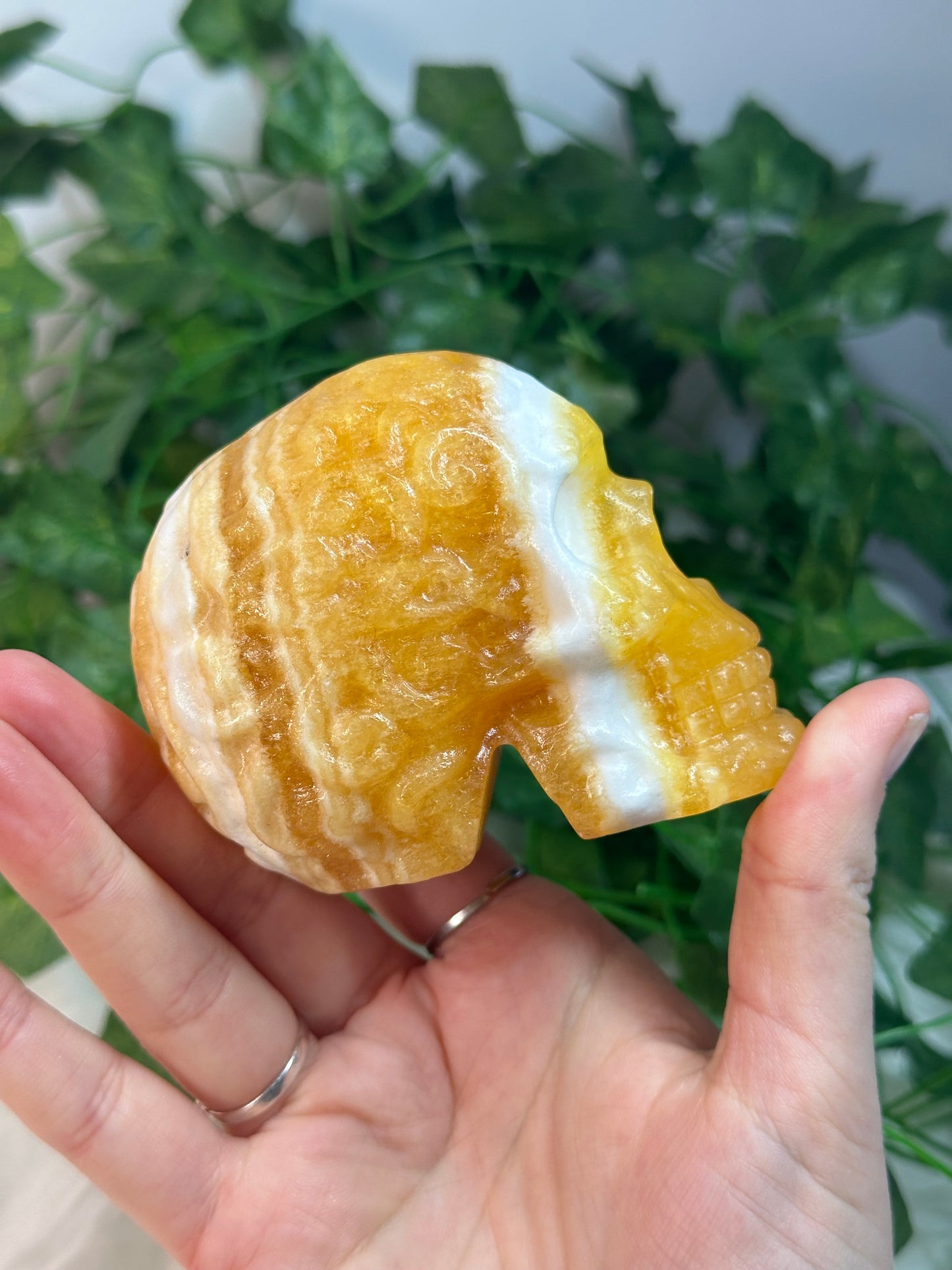Banded Orange Calcite Skull