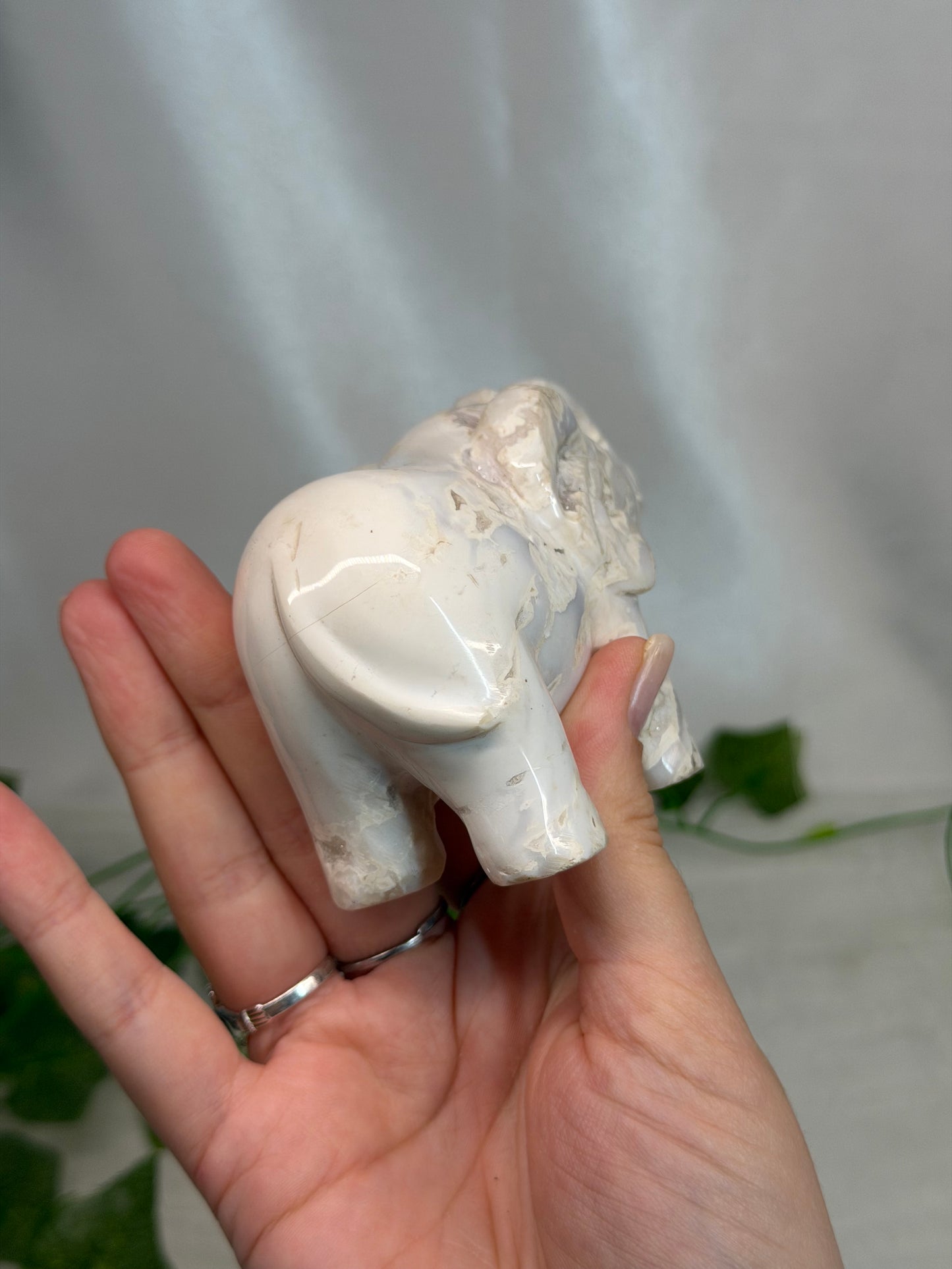 White Plume Agate Elephant