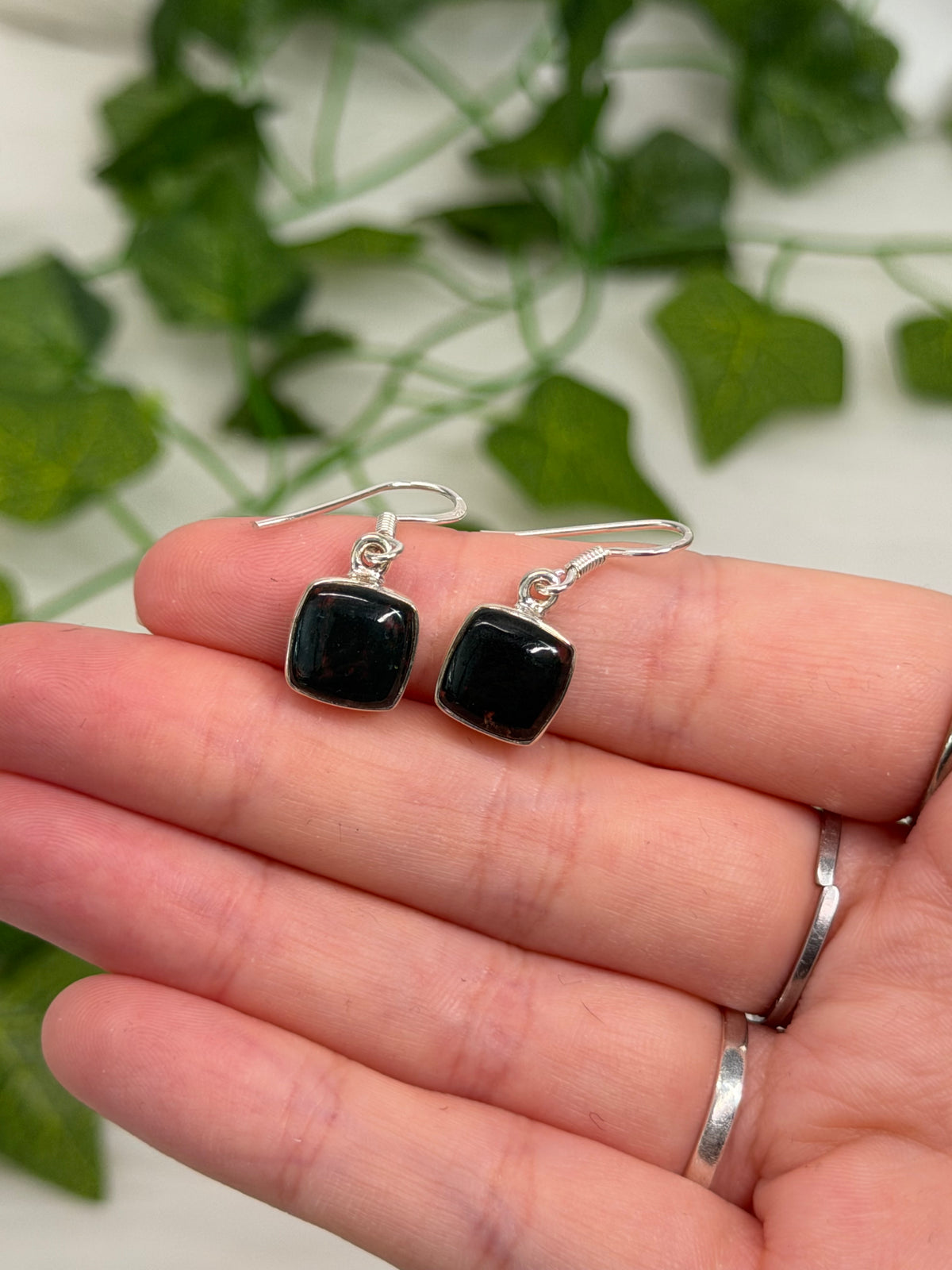 Moss Agate Square Drip Earrings (925 Sterling Silver)