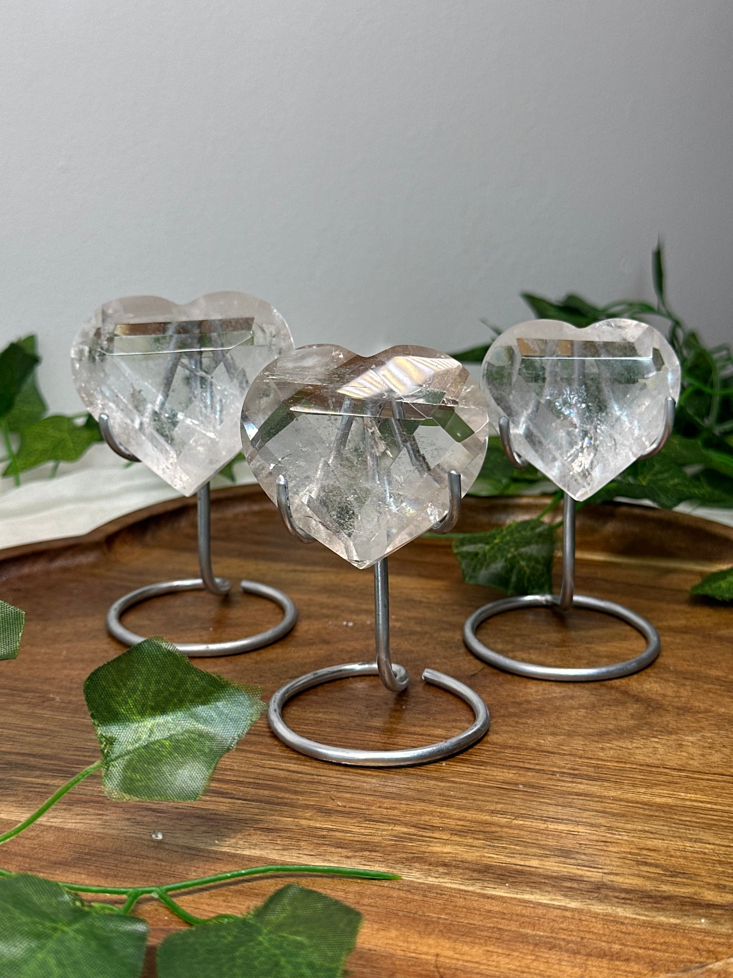 Clear Quartz Hearts on Stands