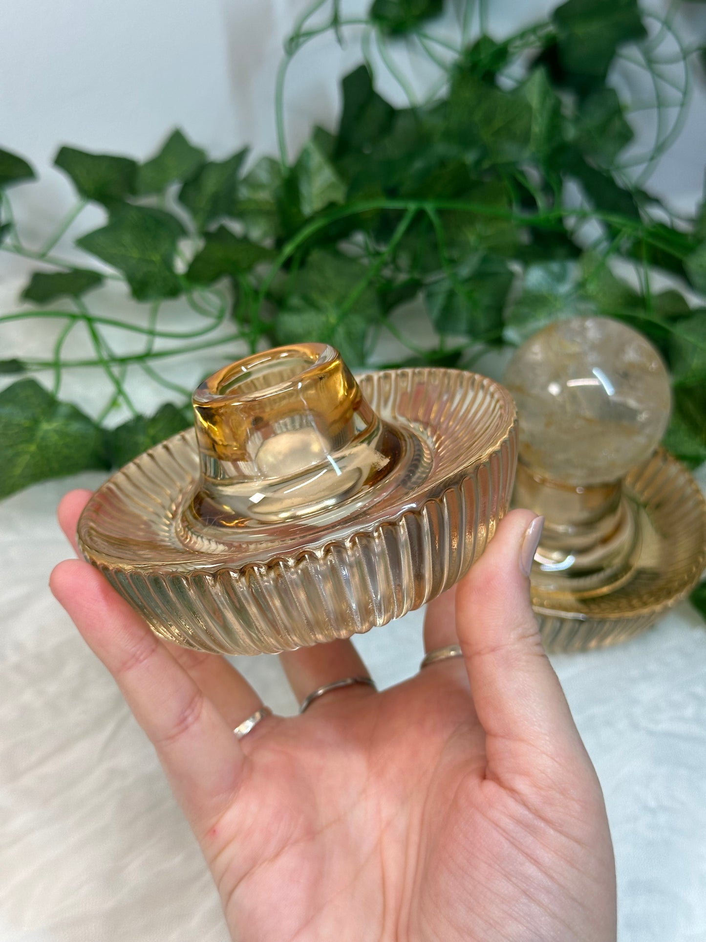 Orange Chunky Glass Sphere Stand / Candle Holder