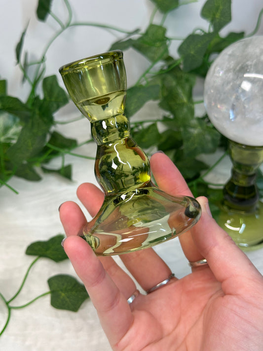 Tall Green Glass Sphere / Candle Holder