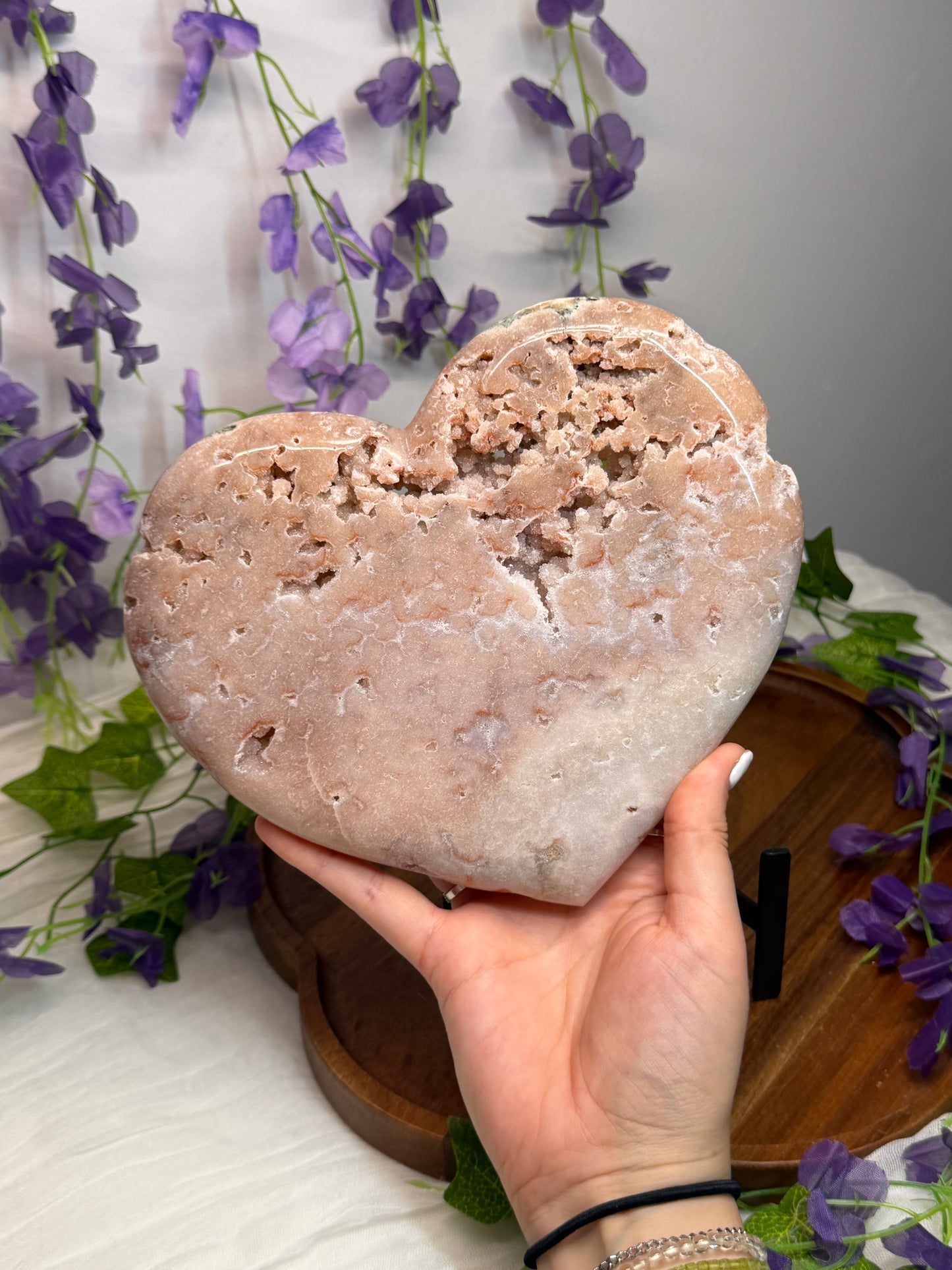 Pink Amethyst Heart w Stand