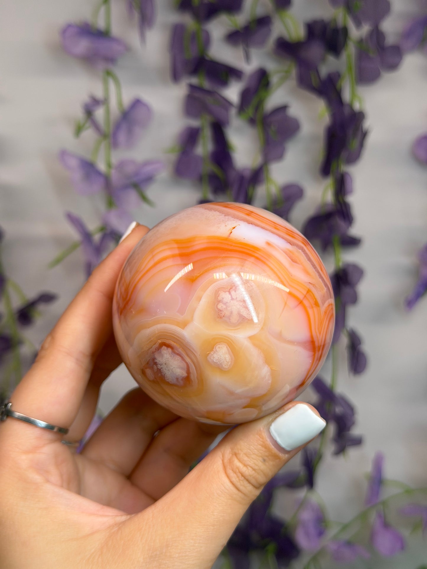 6.3cm Flower Agate x Carnelian Sphere