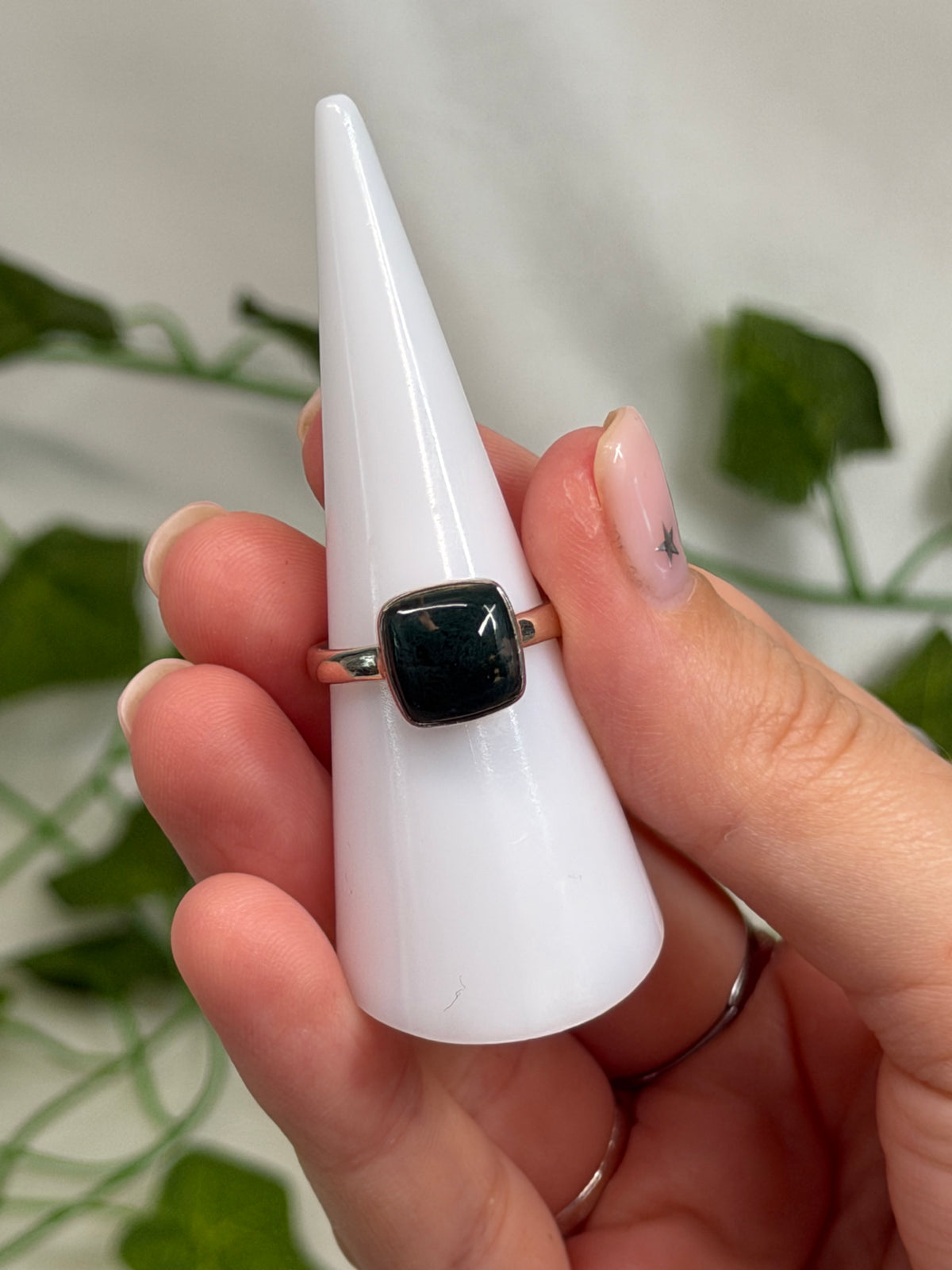 Moss Agate Size N Ring (925 Sterling Silver)