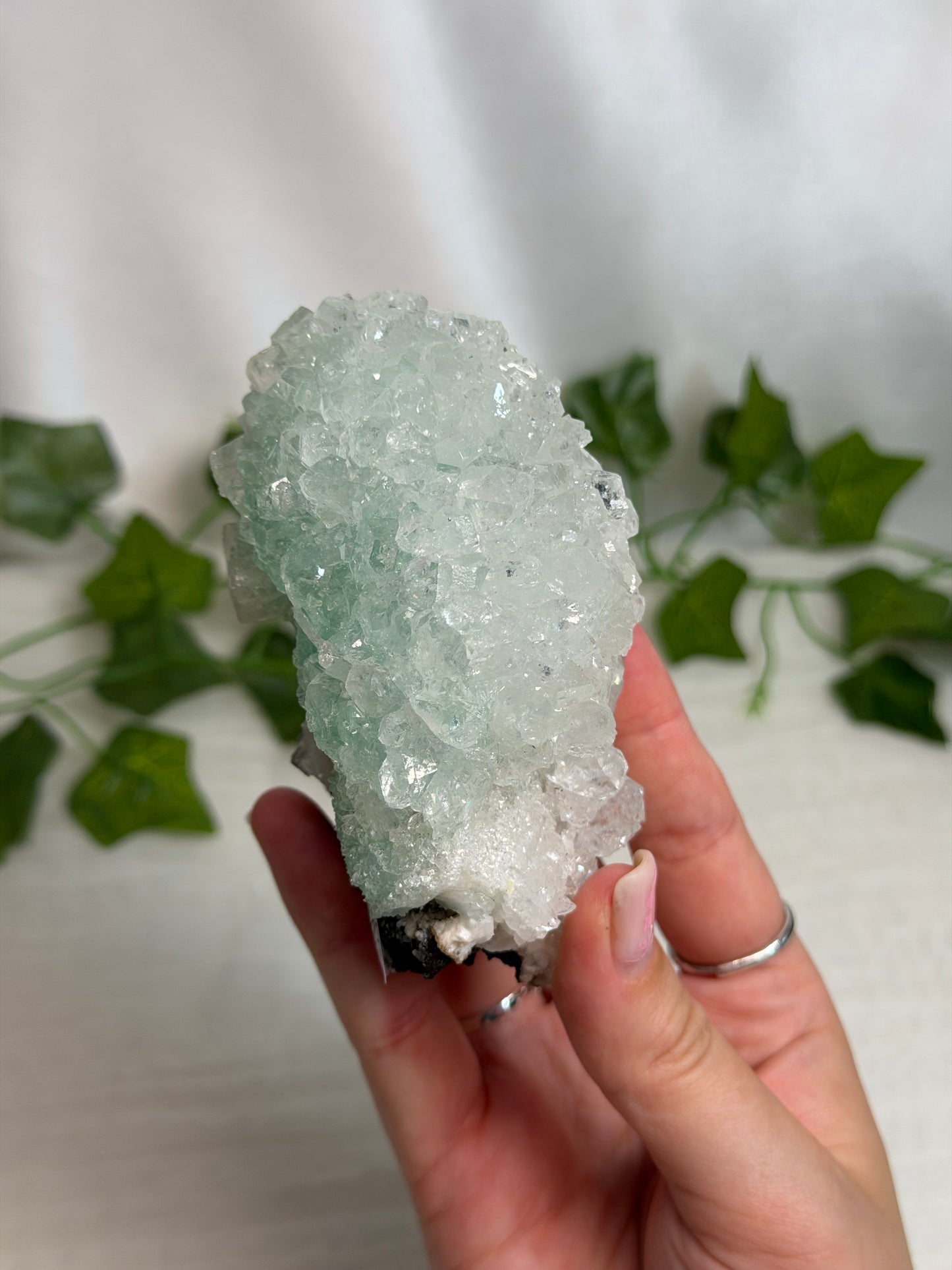 Green Discoball Apophyllite with Peach Stilbite