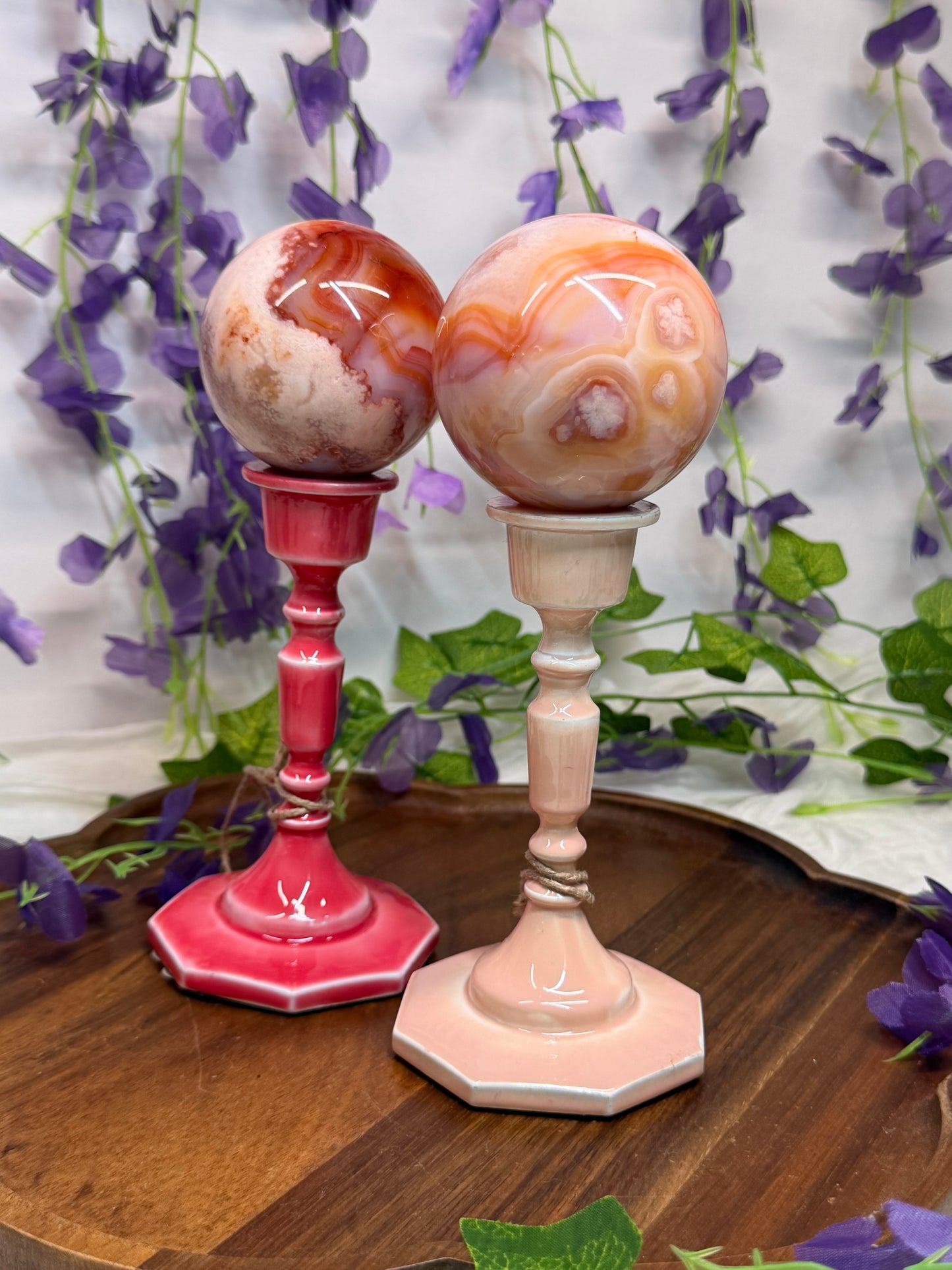 Pink Metal Sphere / Candle Holders