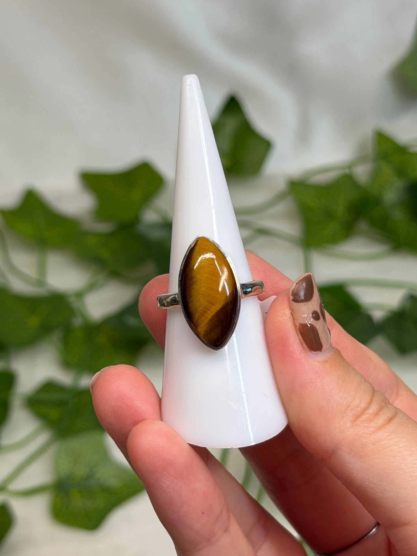 Marquise Tiger Eye Ring Size O1/2 (925 Sterling Silver)