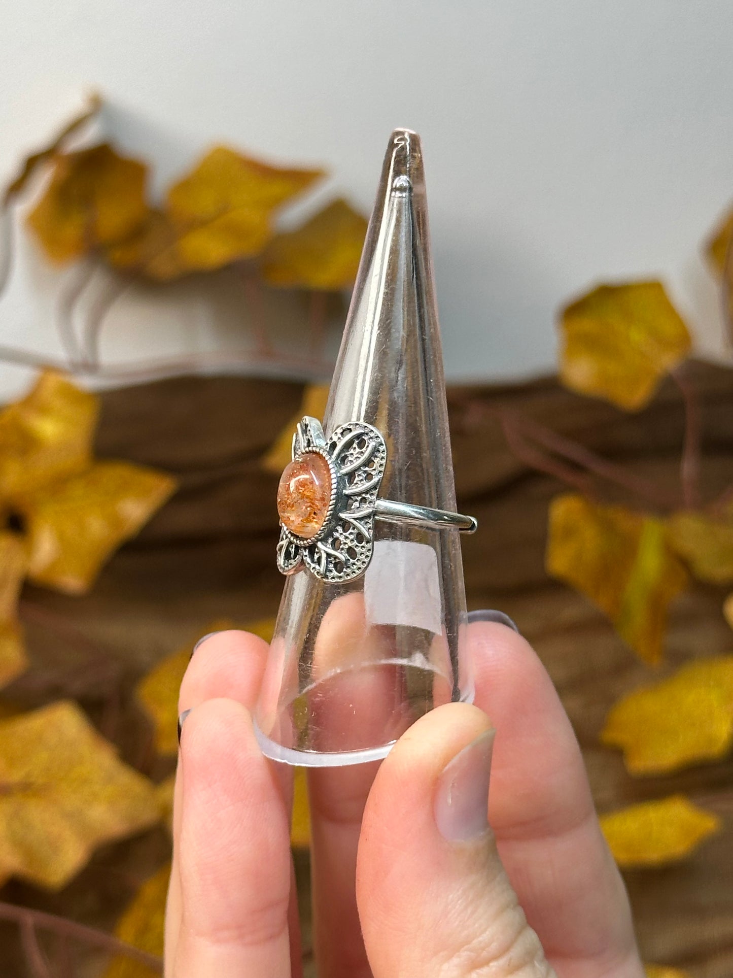 Adjustable Sunstone Butterfly Ring (925 Sterling Silver)