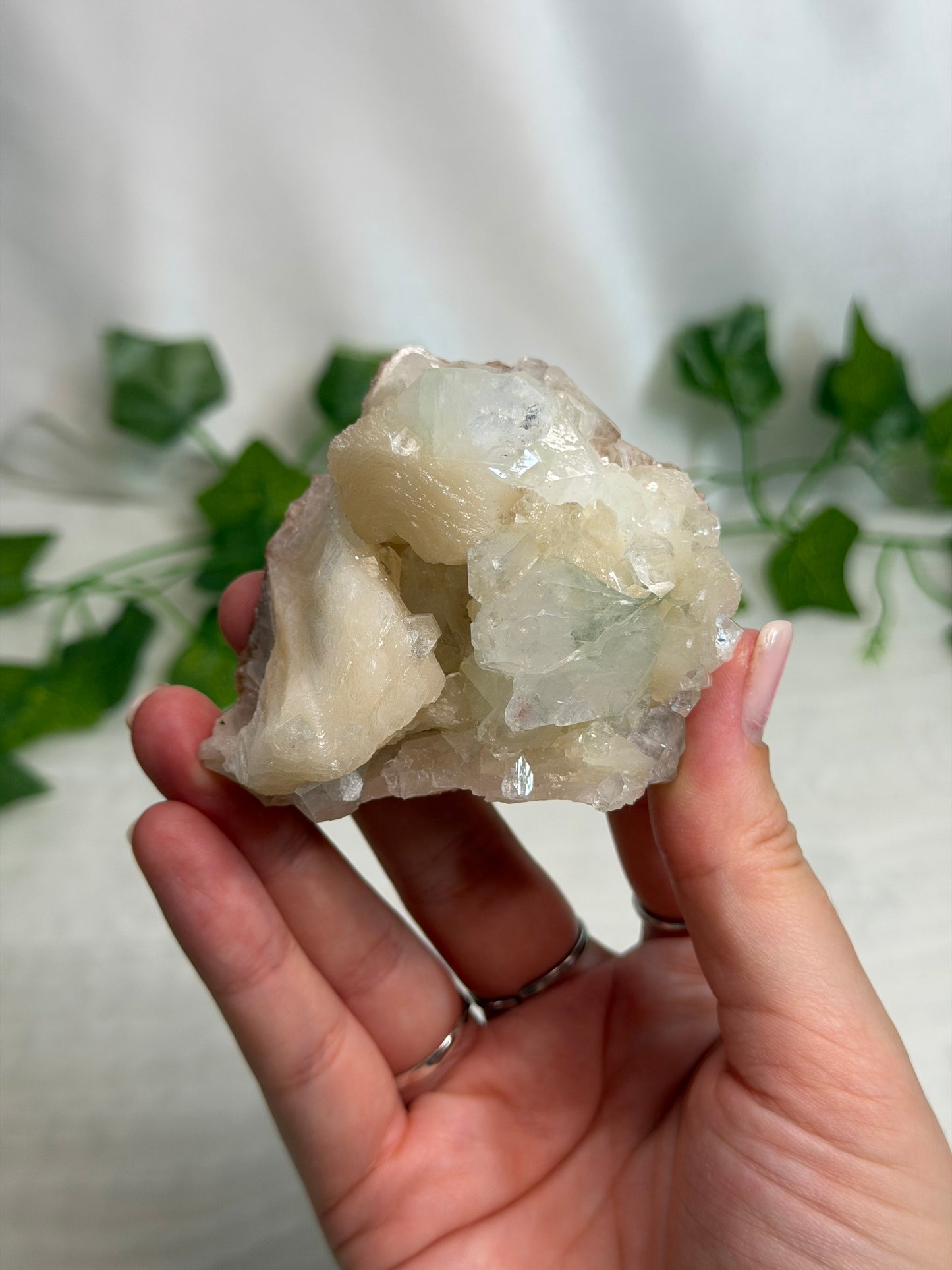 Green Discoball Apophyllite with Peach Stilbite