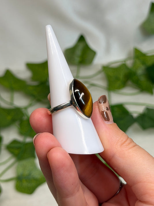 Marquise Tiger Eye Ring Size O1/2 (925 Sterling Silver)