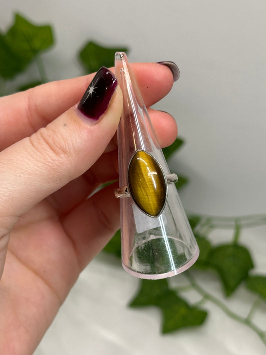 Tiger Eye Ring Size O (925 Sterling Silver)