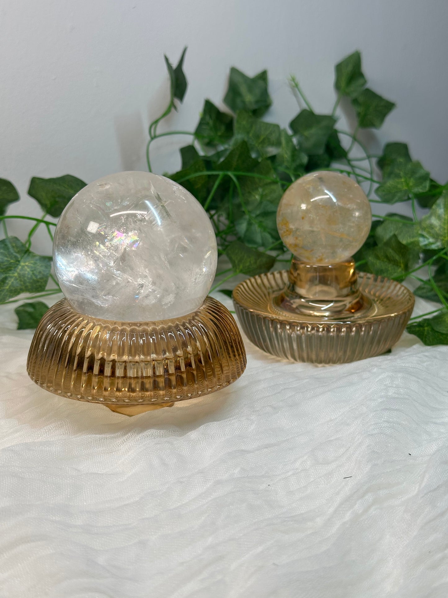 Orange Chunky Glass Sphere Stand / Candle Holder