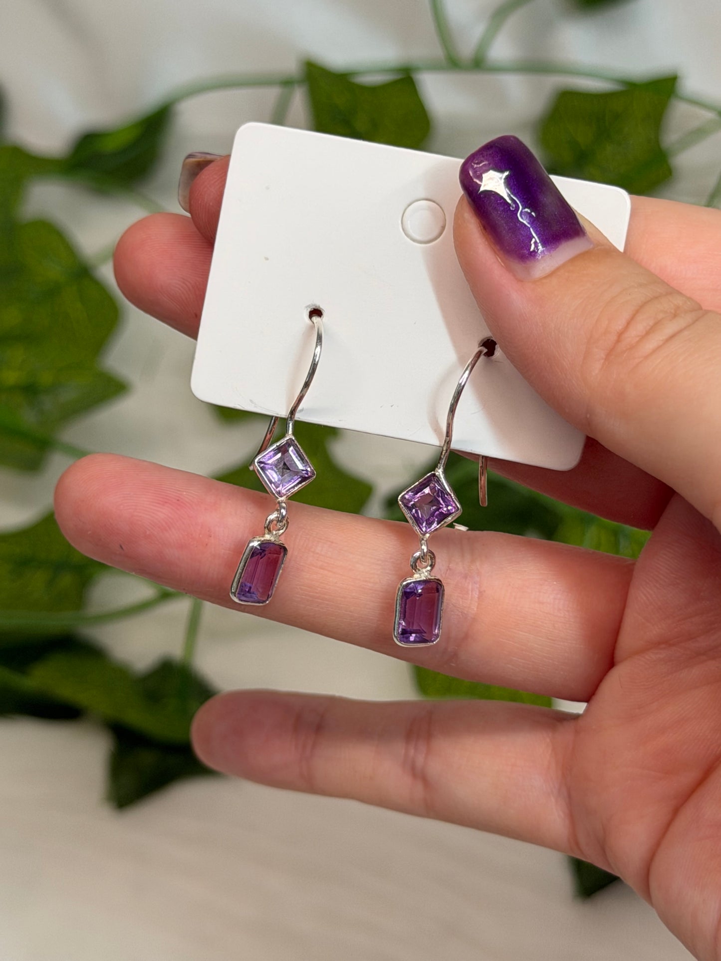 Amethyst Drop Earrings (925 Sterling Silver)