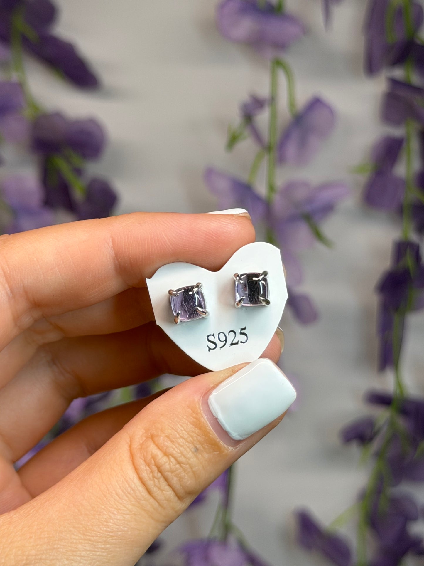 Amethyst Square Studs (925 Sterling Silver)