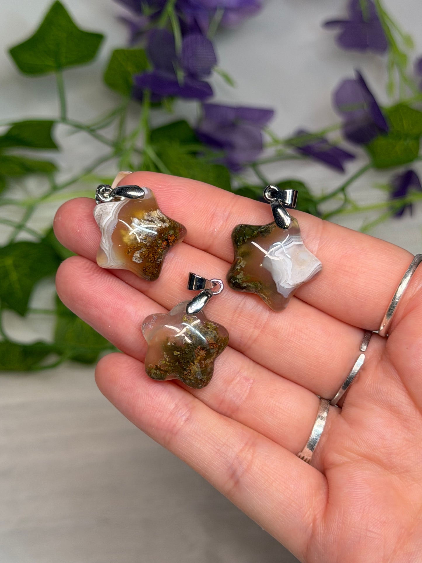 Scenic Moss Agate Puffy Star Pendant