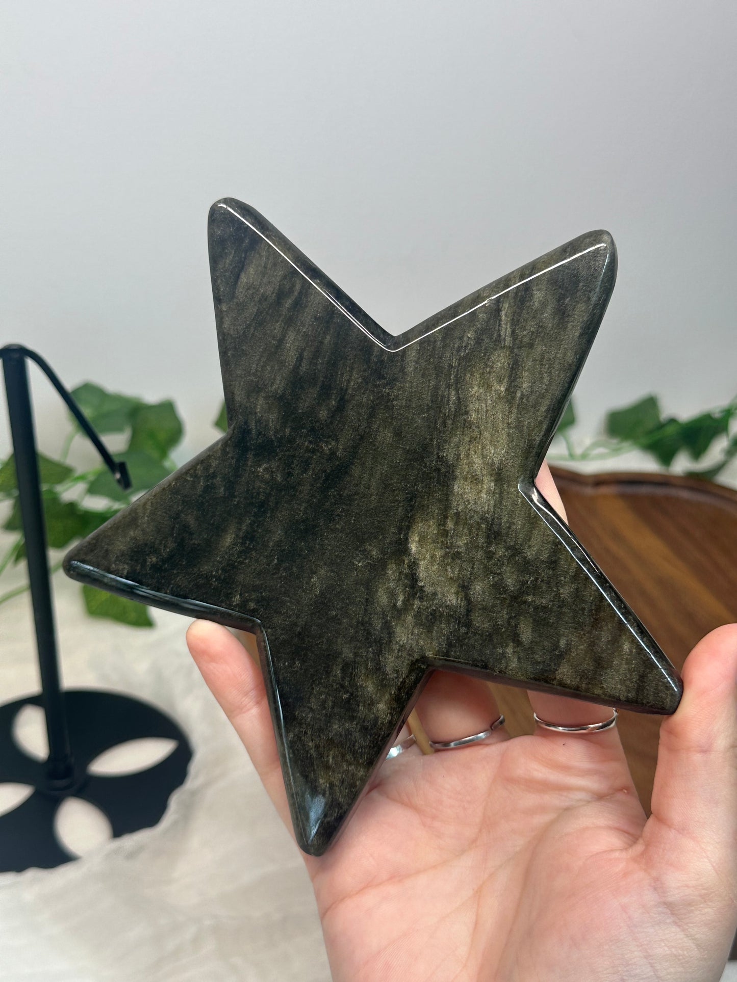 Silver Sheen Obsidian Star on a Stand (A)