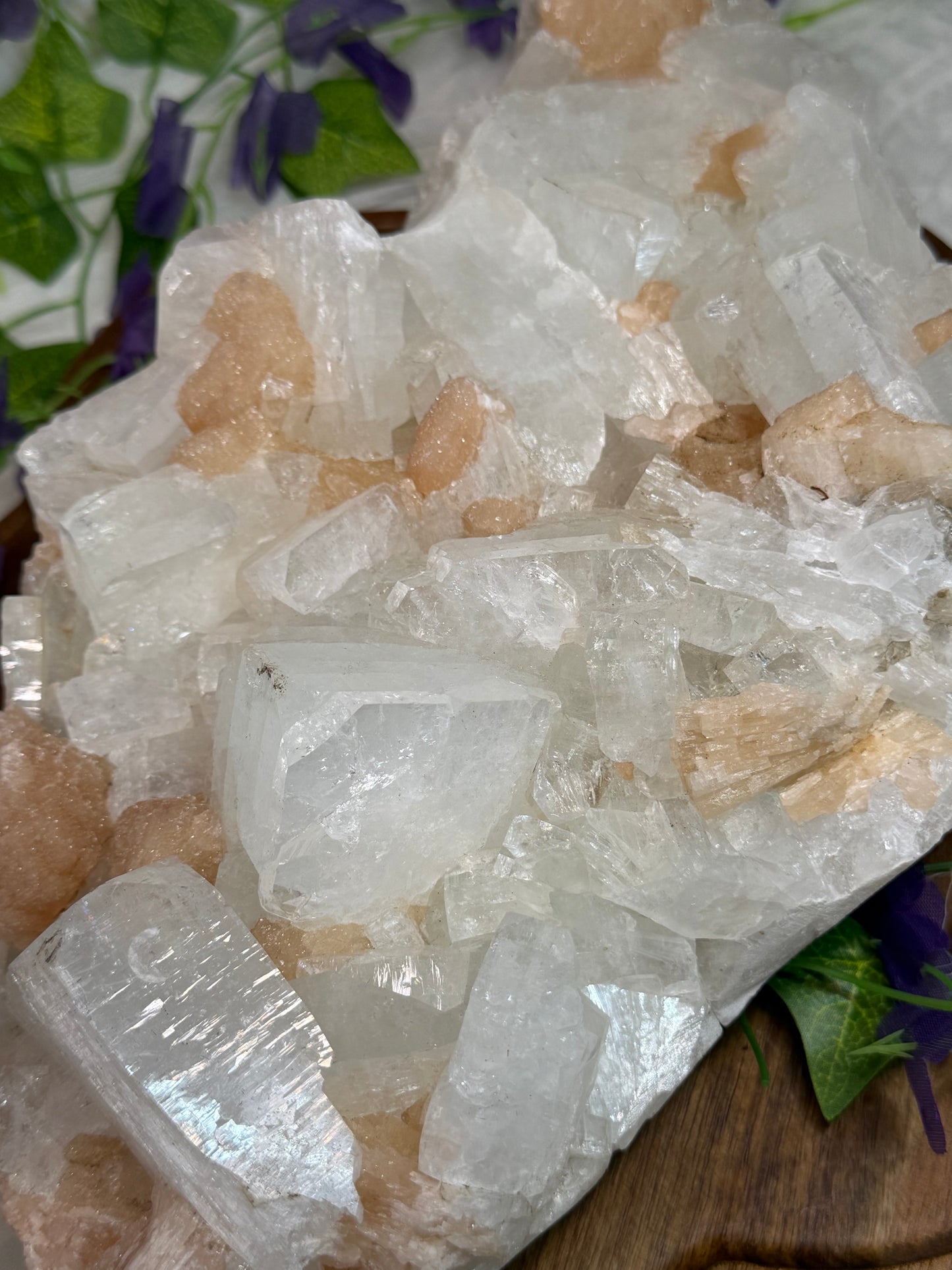 Huge Apophyllite w Peach Stilbite Cluster