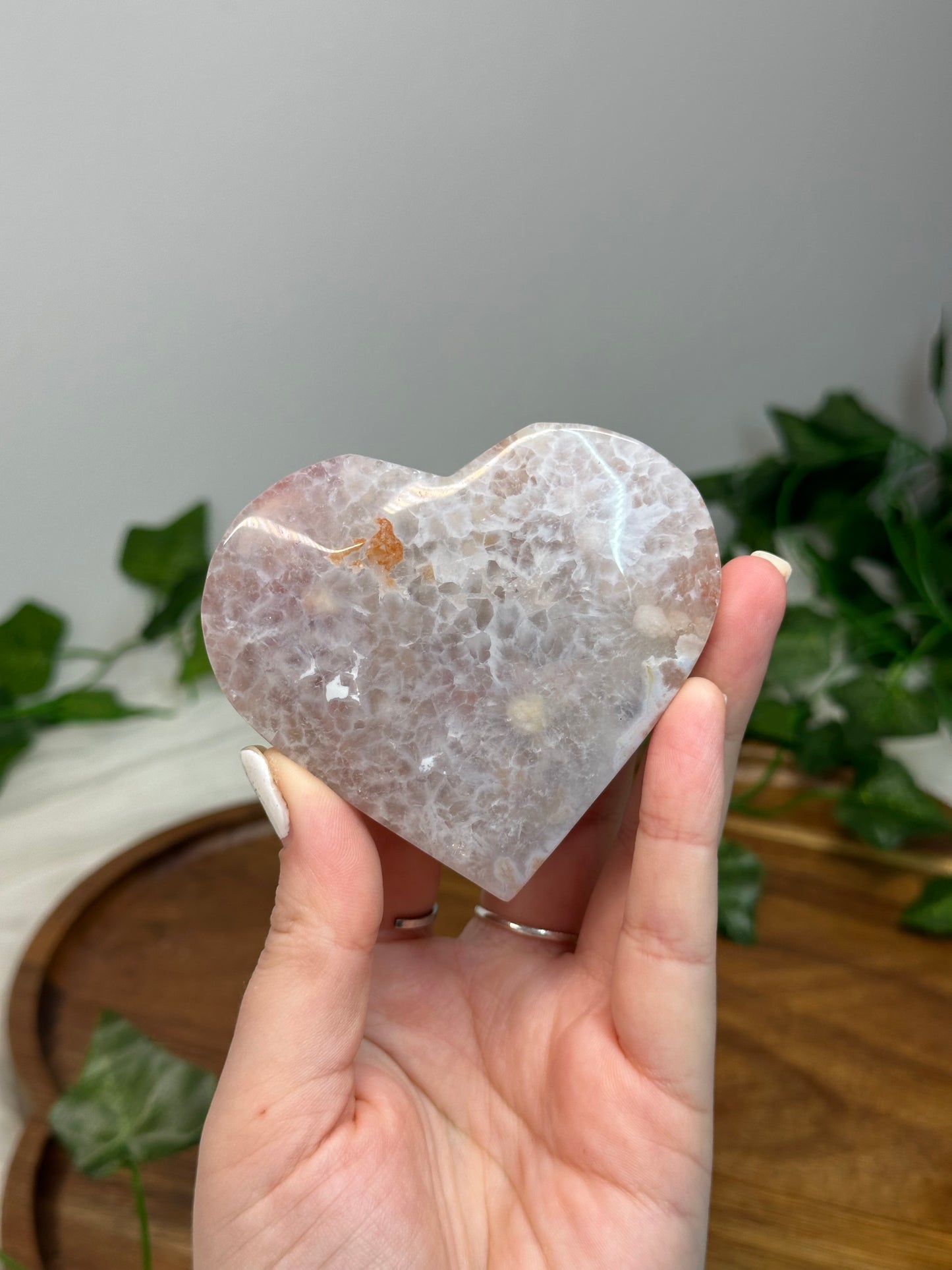 Flower Agate X Pink Amethyst Heart
