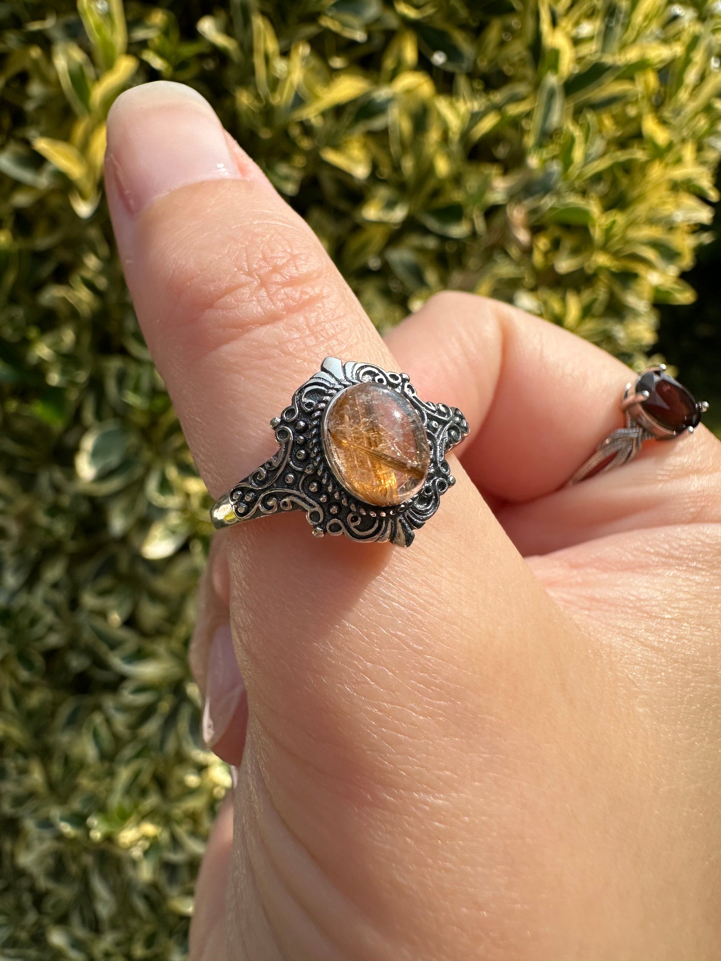 Gold Rutile in Quartz Adjustable Ring (925 Sterling Silver)