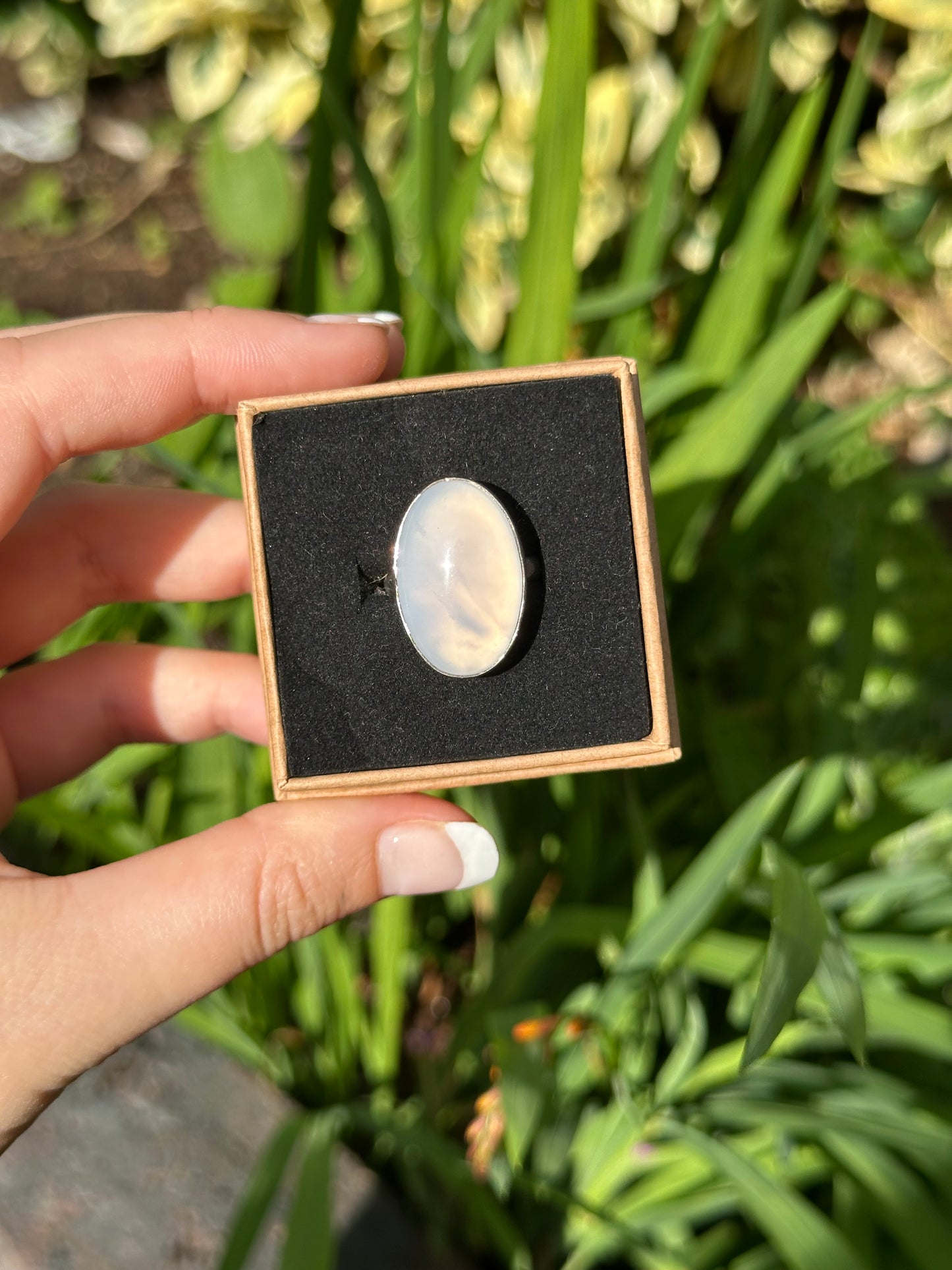 Blue Chalcedony Ring Size O (925 sterling silver)