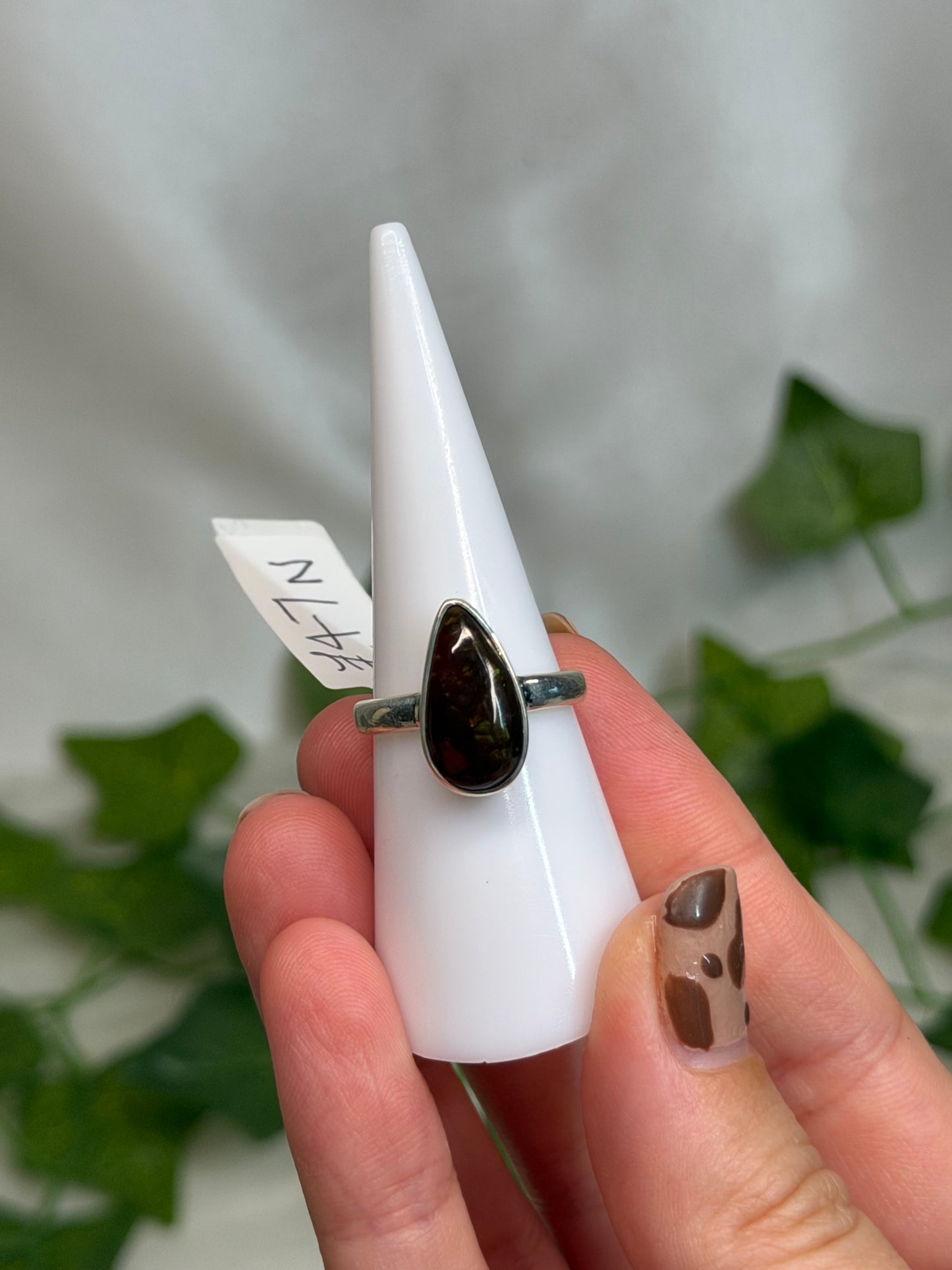 Teardrop Fire Agate Ring Size N