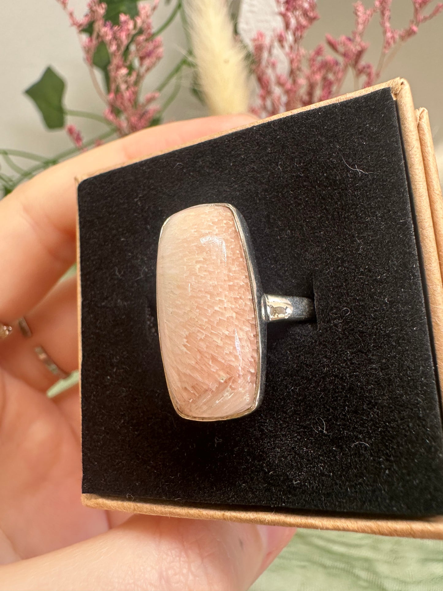 Peach Scolecite Ring Size O (925 Sterling Silver)