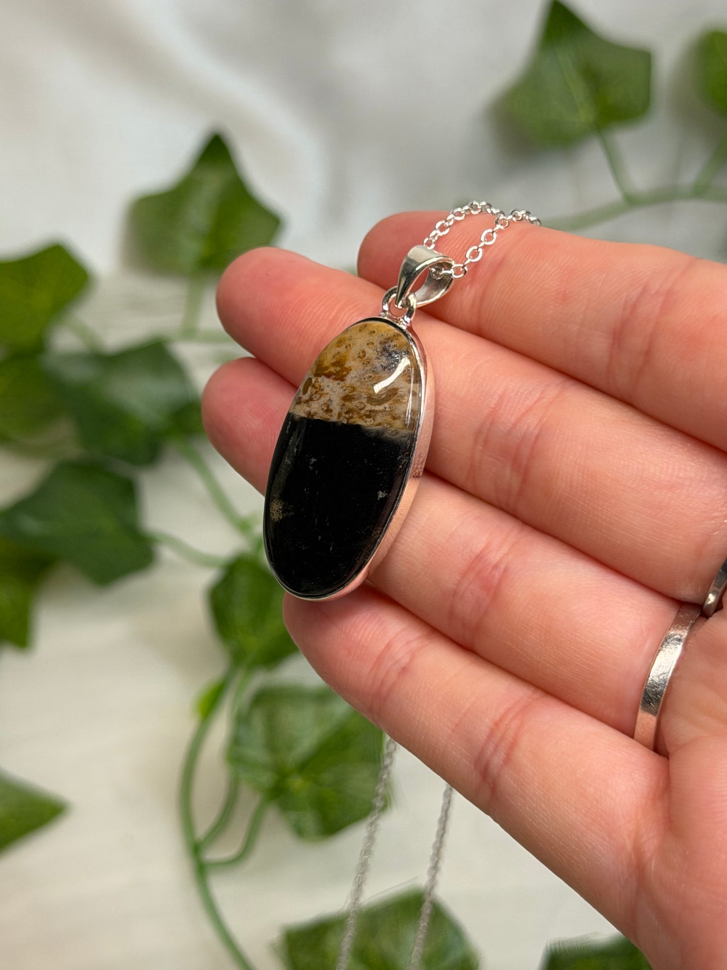 Oval Petrified Wood Pendant (925 Sterling Silver)