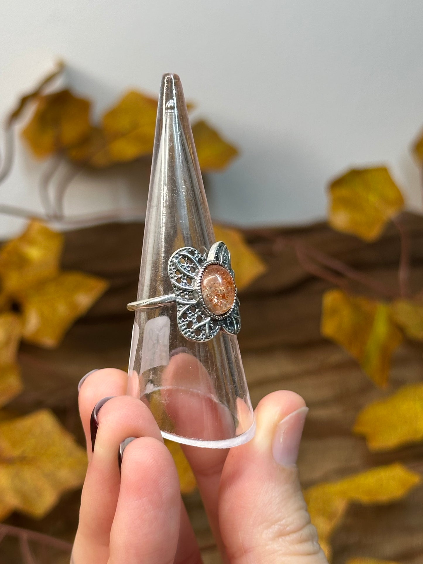 Adjustable Sunstone Butterfly Ring (925 Sterling Silver)
