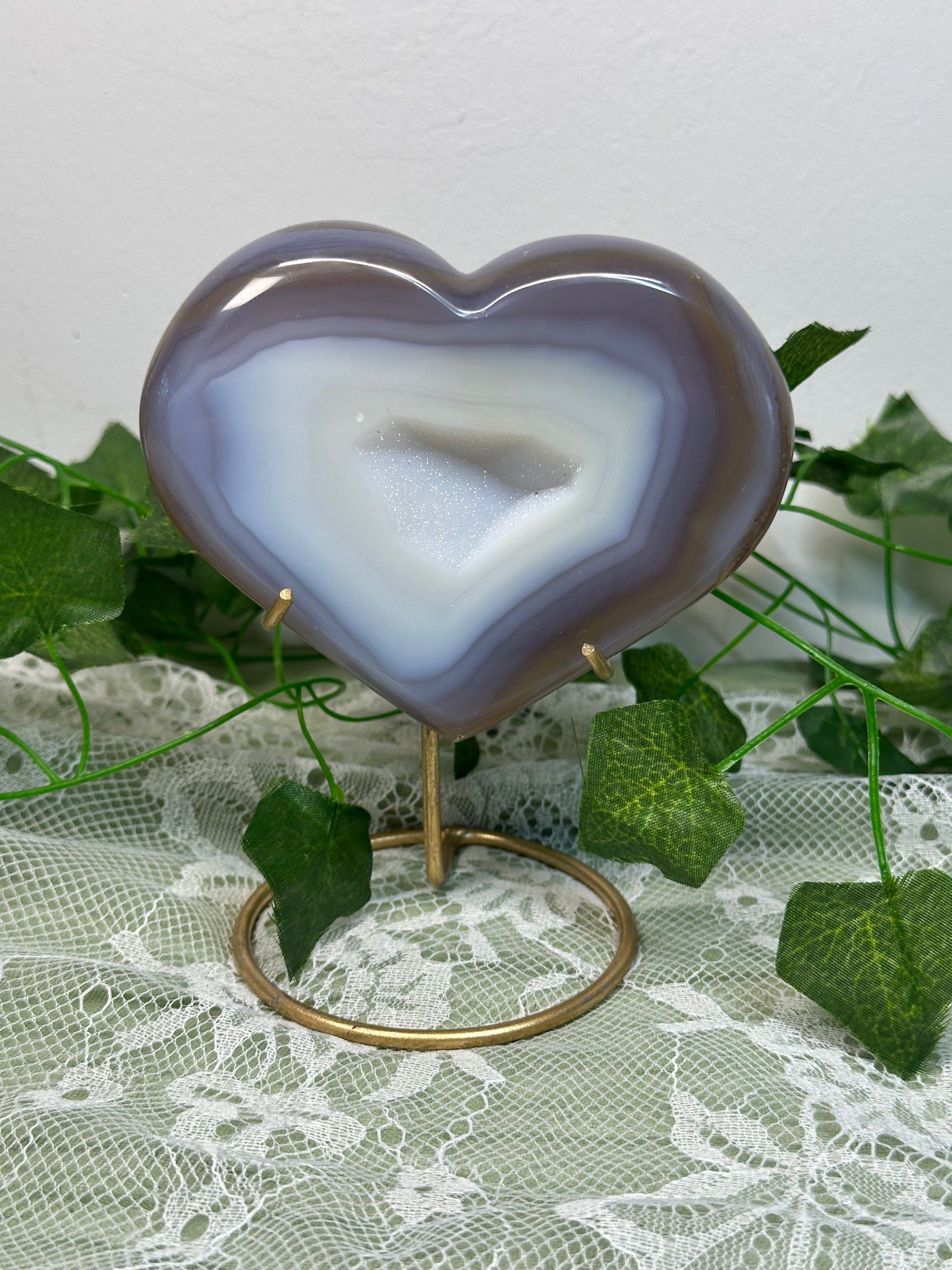 Druzy Agate Heart on a Stand